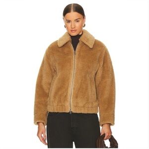 Vince Jacket Faux-Shearling Zip Up Bomber in Sandshell